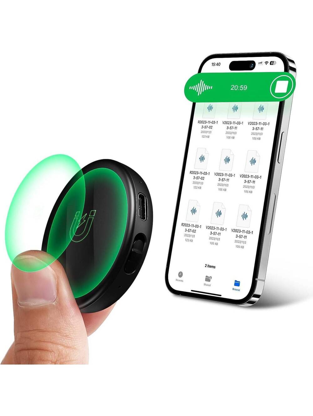 Voice Activated Recorder - 64GB, Magnetic, Portable, with AI Noise Reduction